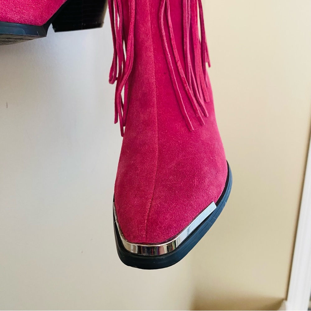 Suede Fringe Ankle Boots - Pink - Picture 5 of 16